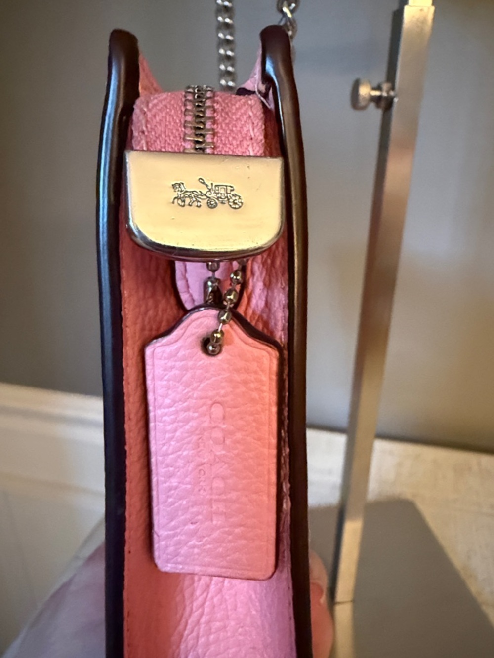 Coach Pink Leather Crossbody with Silver Chain Strap - Picture 2 of 2